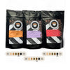 Image shows the dark roast coffee bundle - three bags of Bullish Coffee: Give the Dog a Bone, Monsoon Malabar and Hair of the Dog on a white backdrop.